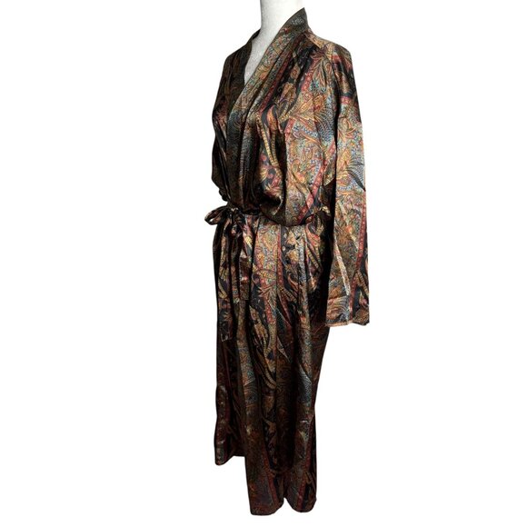 Vintage 90s Victorias Secret Satin Robe Size 16 Paisley Belt Long Kimono Style - Picture 3 of 7
